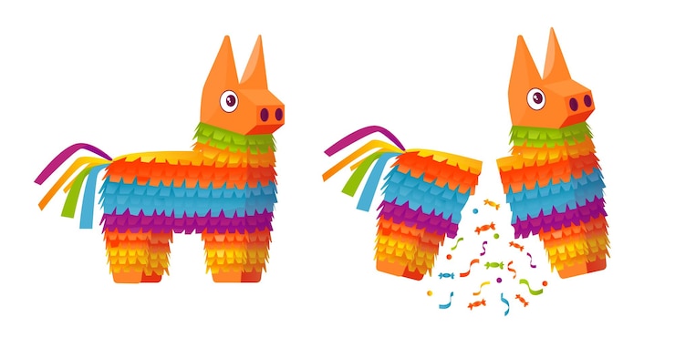 Vector pinata for a birthday corrugated paper toy with sweets or a surprise inside