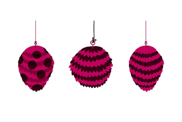 Vector pinata set in red and black polka dots and stripes