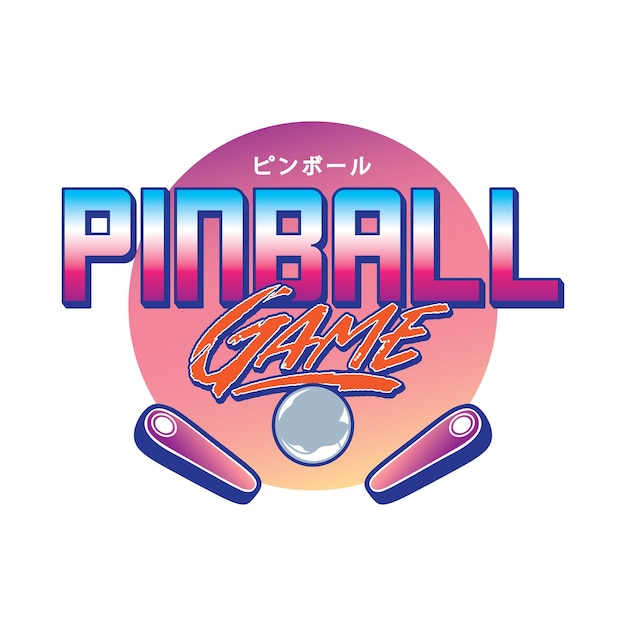 Пинбол игра аркада винтаж ретро значок эмблема битник логотип вектор икона иллюстрация
