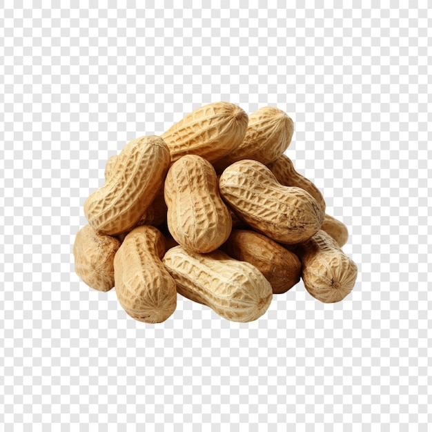 Pinda's en hazelnoten op een stapel op een doorzichtige achtergrond