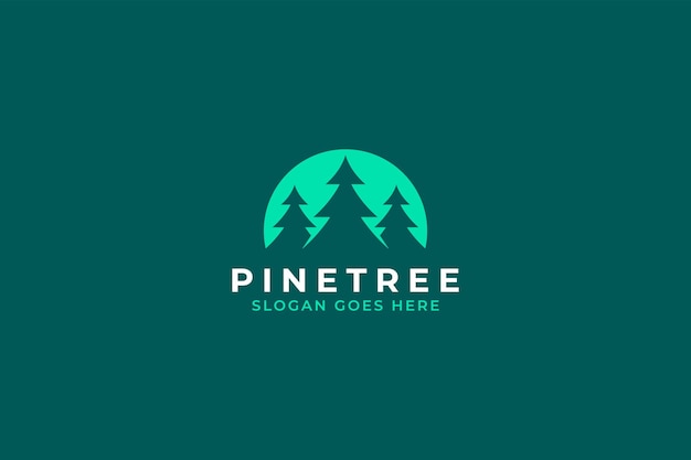 Pine and cedar tree forest green moon light logo