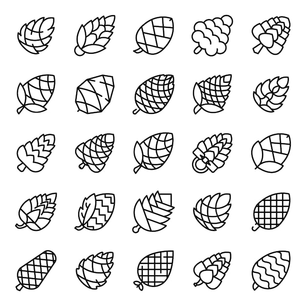 Pine cone icons set, outline style
