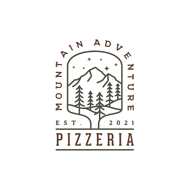 Pino conifere albero sempreverde foresta montagna pizza buccia avventura all'aperto pizzeria ristorante logo