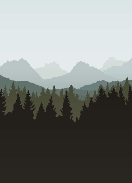 Vector pine forest on mountains landscape vector illustration