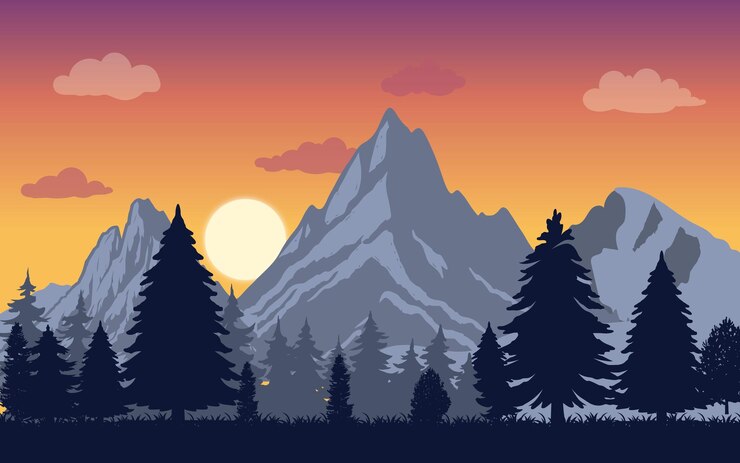 Vector pine forest silhouette landscape vector