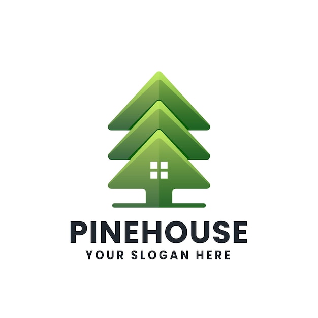 Pine House Gradient Logo Vector Icon Illustration