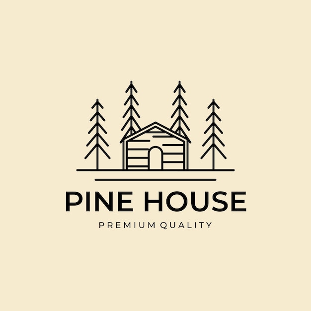 Pine House lijn kunst logo vector minimalistische ontwerpsjabloon