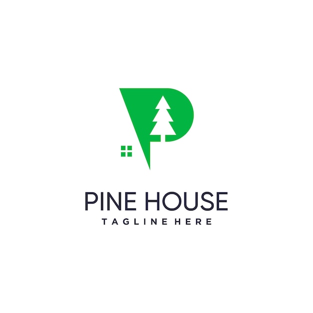 Pine huis logo ontwerp vector met letter p concept