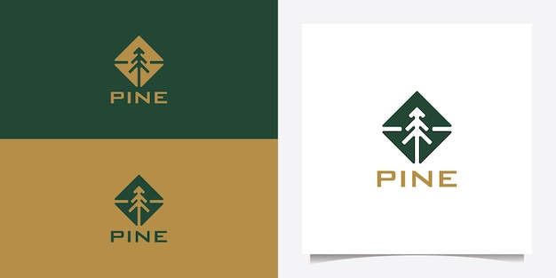 Pine logo design with abstract home vector graphic