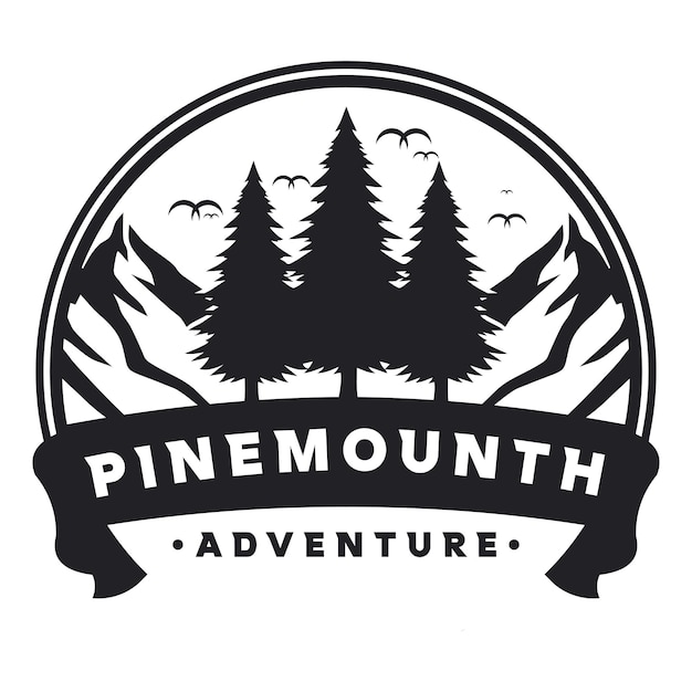 Modello premium di ispirazione per l'emblema del logo della montagna del pino