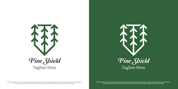 Pine shield logo design illustration silhouette of tree shield leaf plant nature eco bio botanical