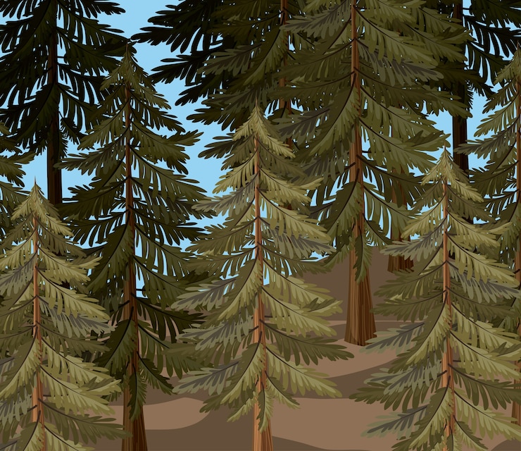 Vector pine tree forest landscape blurred colors 