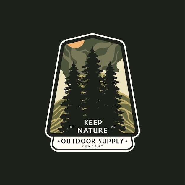 pine tree in the forest outdoor design badge