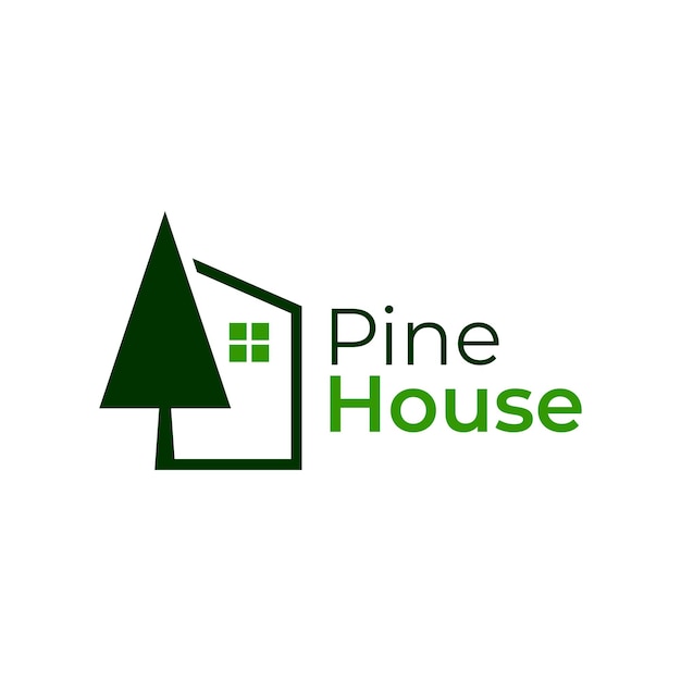 Modello logo casa sull'albero di pino pine