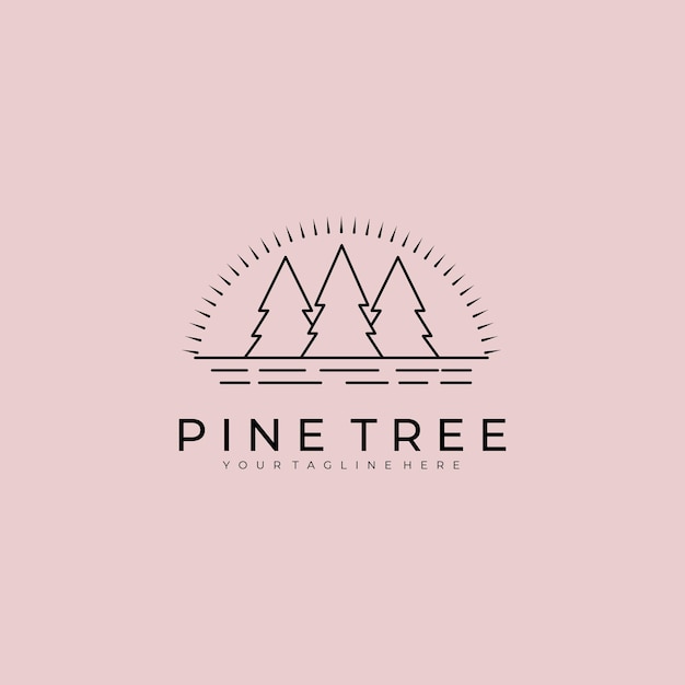 Pine tree lijn kunst natuur logo vintage vector illustratie ontwerp