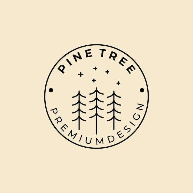 Pine tree Line Art badge Logo ontwerpsjabloon