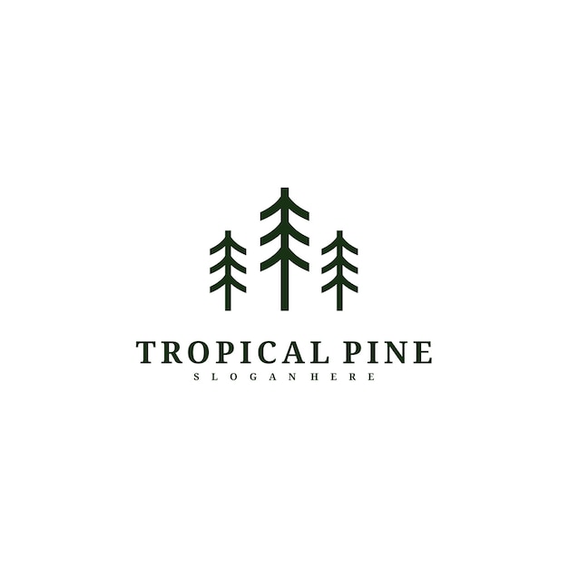 Modello vettoriale per la progettazione del logo dell'albero di pino illustrazione dei concetti del logo della foresta tropicale