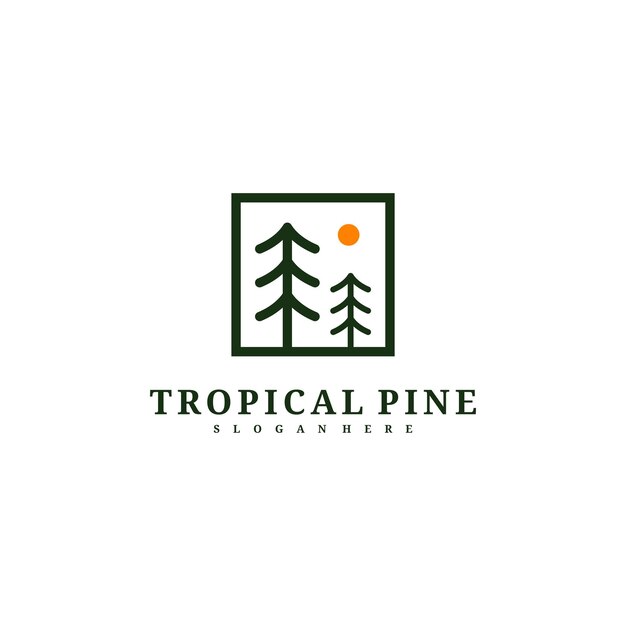 Modello vettoriale per la progettazione del logo dell'albero di pino illustrazione dei concetti del logo della foresta tropicale