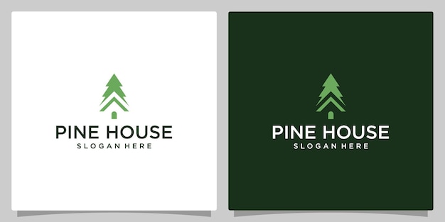 Pine tree Logo ontwerpsjabloon met huis gebouw logo vector ontwerpsjabloon