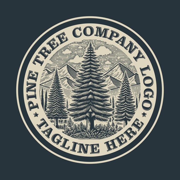 Vector pine tree logo vector vintage illustration design