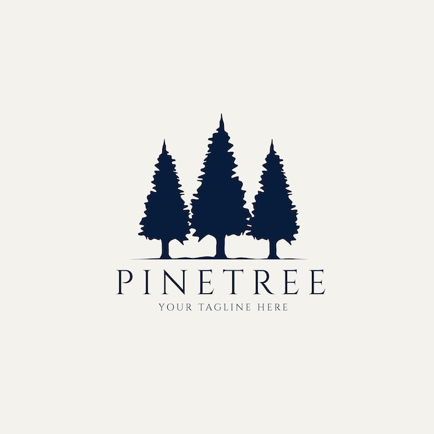 Modello grafico di vettore della siluetta dell'illustrazione di progettazione di logo minimalista dell'albero di pino