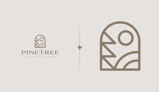 松の木のモノラインのロゴのテンプレート ユニバーサル クリエイティブ プレミアム シンボル ベクトル図
