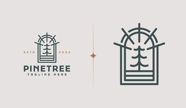 Pine Tree Monoline Logo Template Universal creative premium symbol Vector sign icon logo template Vector illustration