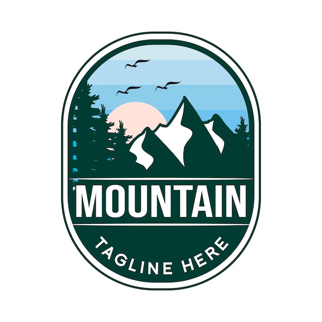 Vector pine tree and mountain vintage logo design