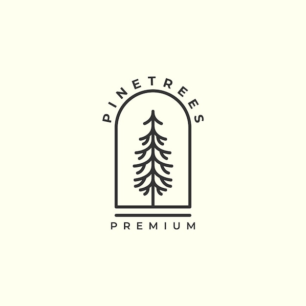 Pine tree penderosa with linear and emblem style logo icon vector illustration template design