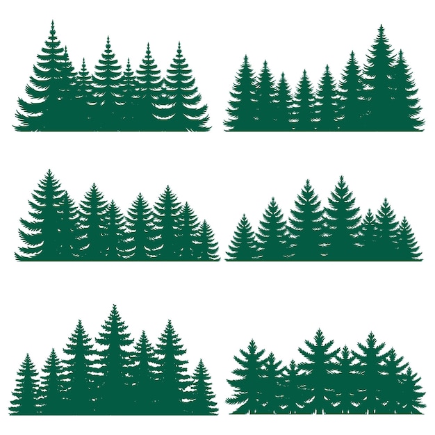 Vector pine tree silhouette element set collection