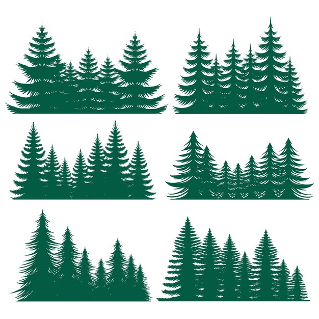 Vector pine tree silhouette element set collection