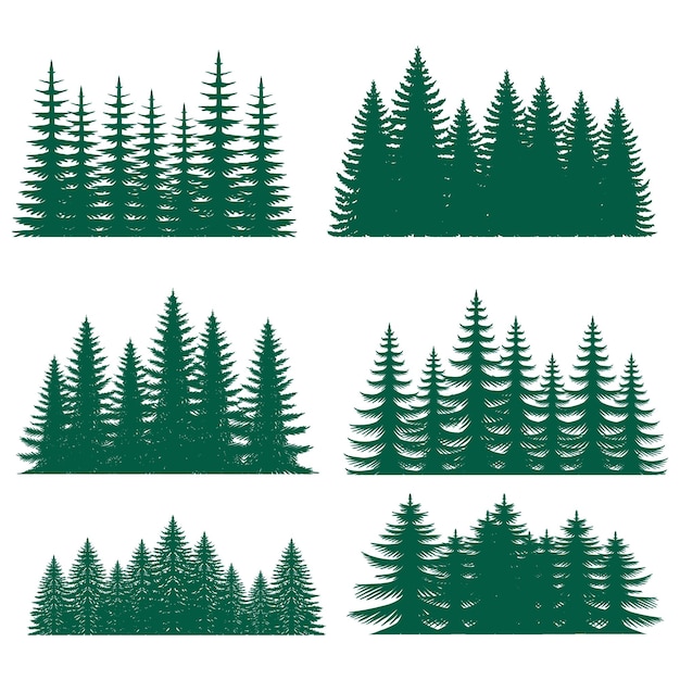 Vector pine tree silhouette element set collection