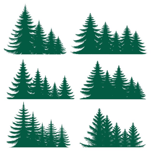 Pine tree silhouette element set collection