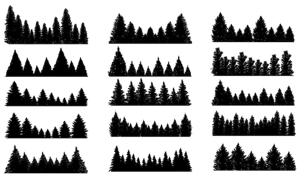 Pine tree silhouette forest set collection vector illustration