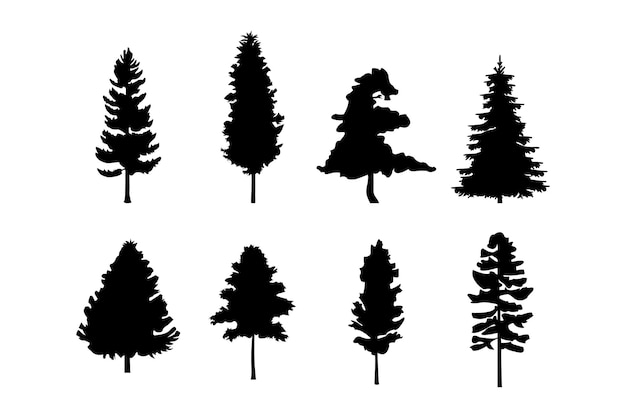 Vector pine tree silhouette set