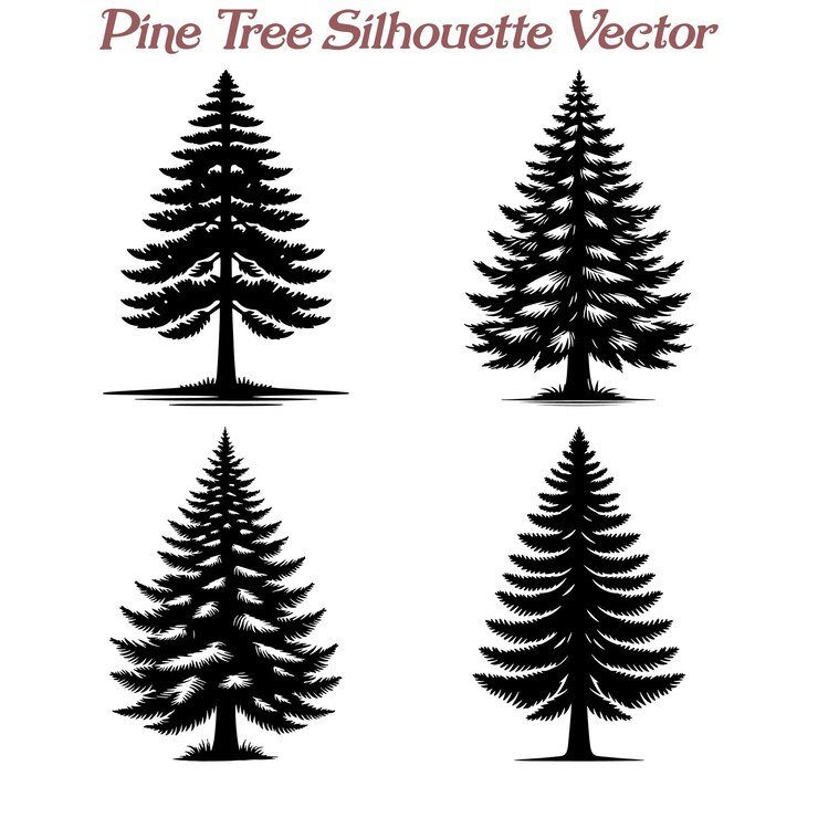Vector pine tree silhouette vector illustration design bundle