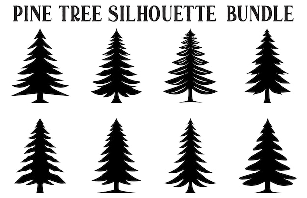 Pine Tree silhouettes Clipart bundle Set of Vintage Pine Tree silhouette vector