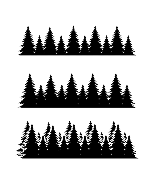 Pine tree silhouettes Evergreen forest firs and spruces black shapes wild nature trees templates