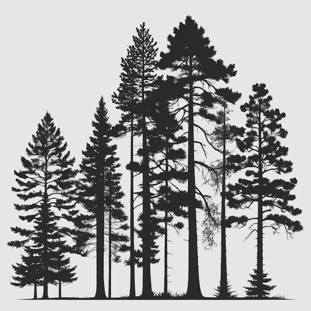 Вектор силуэтов сосновых деревьев