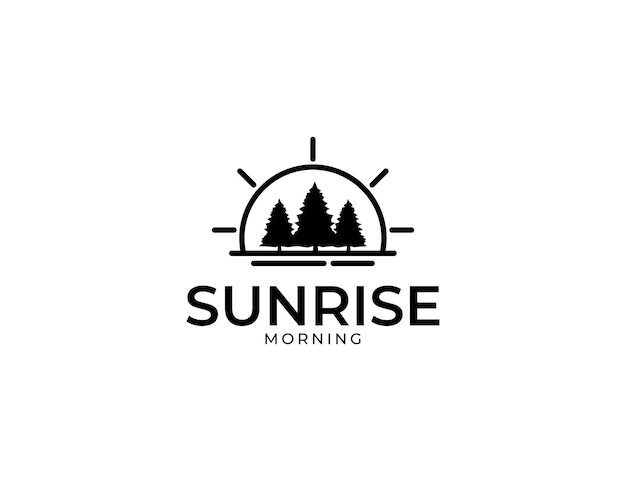 Vector pine tree and sun landscape logo