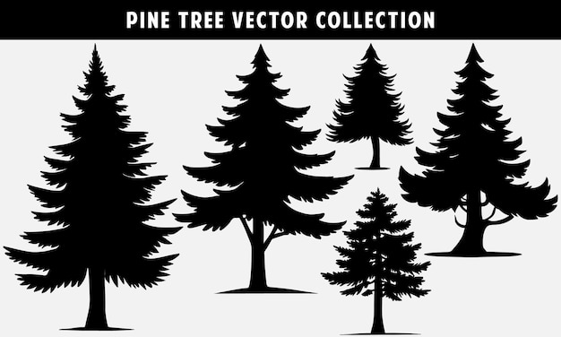 Siluetta della raccolta di vettore dell'albero di pino per progettazione grafica e sito web