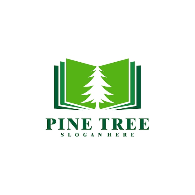 Pine Tree with Book logo design vector Creative Pine Tree logo concepts template