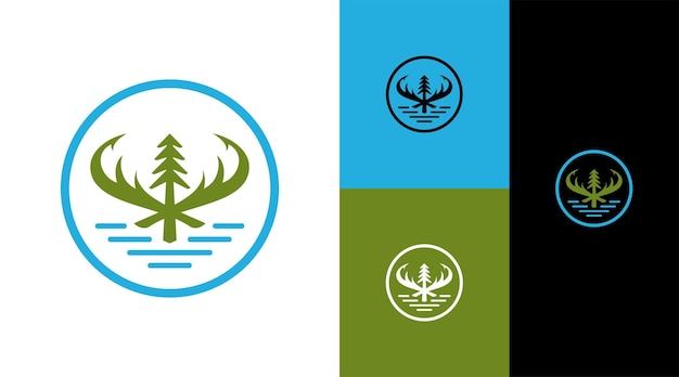 Pine Tree with Horn Forest Hunter Community Logo Design Concept