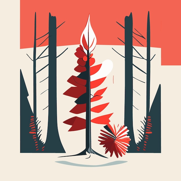 Vector pine tree with pine needles and pine cones vector illustration flat