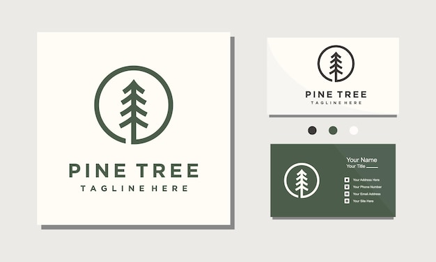 Pine trees forest minimalist hipster line art circle logo design