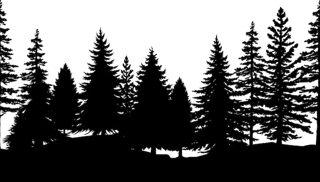 Pine trees forest silhouette Seamless border vector illustration