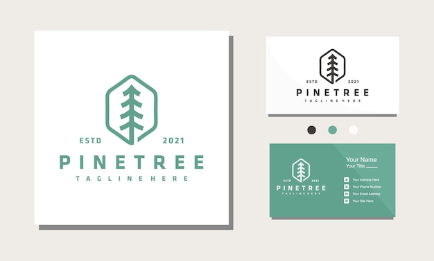 Pine trees forest vintage hipster line art minimalist logo design vector