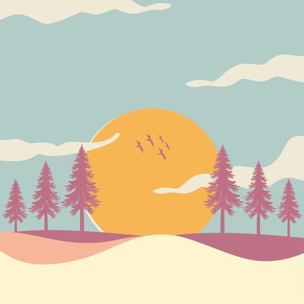 Pine trees landscape background design vector illustration