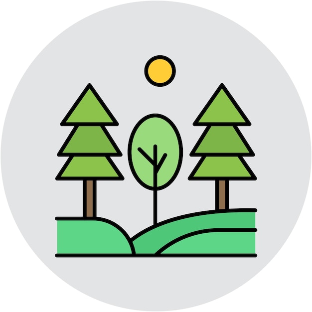Pine Trees Landscape Vector Illustration Style
