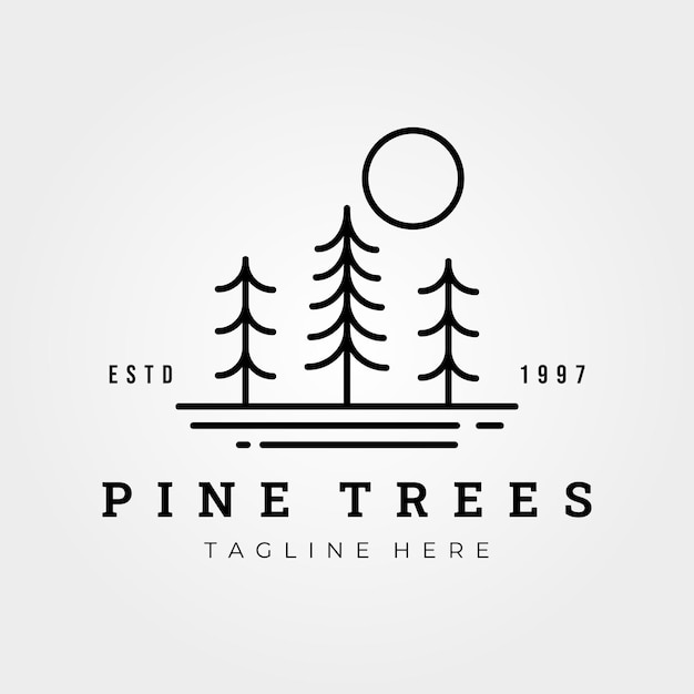 Pine trees line art logo vector illustration design simple logo concept